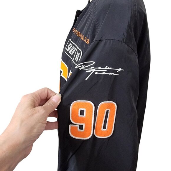 Divided (H&M) Size S Black with Orange Racing Bomber Jacket, Exc., Like New Cond - Picture 5 of 12